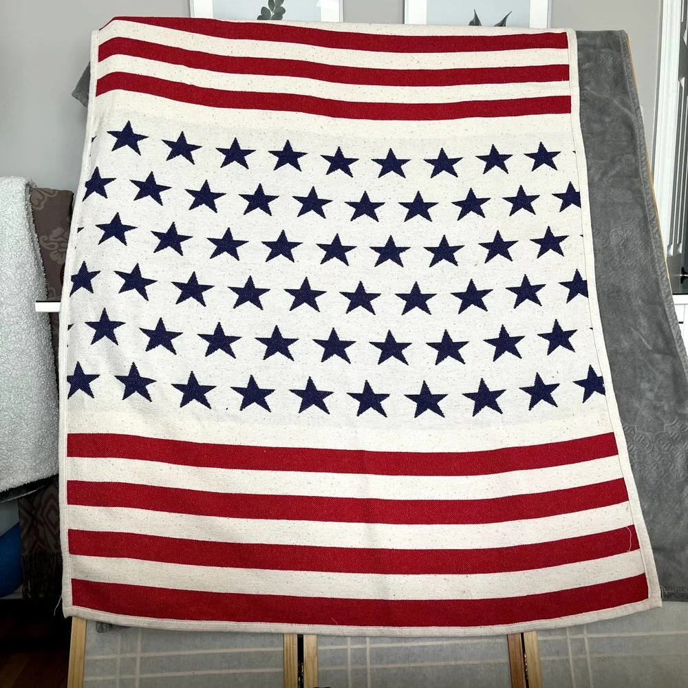 Vintage Stars and Stripes US Flag Cotton Double Sided Throw Blanket 48